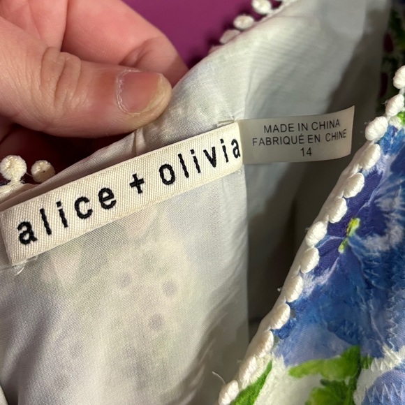 ALICE + OLIVIA Crawford Sweetheart Mini Dress Blue Floral Ruffle Eyelet - Picture 5 of 7